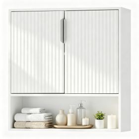 Wall Mounted Bathroom Cabinet, Modern Fluted Panel Storage Cabinet With Adjustable Shelf, 2-Door MDF Medicine Cabinet For Bathroom Kitchen Laundry Roo