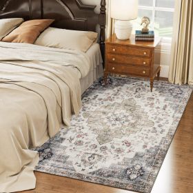 4x6 Area Rug, Vintage Machine Washable Rug, Non-Slip Carpet For Living Room, Bedroom, Dining Room, Brown And Green