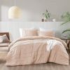King Size Microfiber Pleated Soft Washed Comforter Set Pink Blush Color