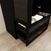 Black Wardrobe Armoire Cabinet with Mirror Hanging Rod and Storage Drawers
