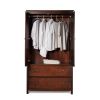Solid Wood Bedroom Armoire Wardrobe Cabinet with Hanging Bar in Cherry Finish
