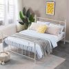 Full Vintage Style White Metal Platform Bed Frame with Headboard Footboard