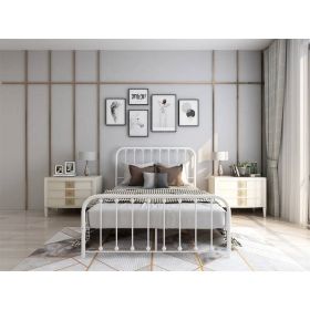 Full size White Classic Metal Platform Bed Frame with Headboard and Footboard