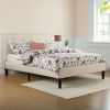 King Beige Upholstered Platform Bed Frame with Button Tufted Headboard