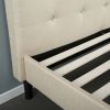 King Beige Upholstered Platform Bed Frame with Button Tufted Headboard