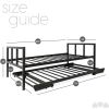 Twin Heavy Duty Black Metal Daybed Frame with Roll-Out Pop-Up Trundle Bed Frame