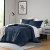 Full/Queen Microfiber Pleated Bohemian style Pre-Washed Comforter Set in Navy