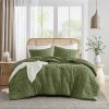 Queen size Microfiber Pleated Soft Lightweight Comforter Set in Olive Green