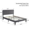 Queen size Dark Grey Upholstered Platform Bed Frame with Headboard