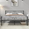Queen Sturdy Metal Platform Bed Frame with Headboard Footboard in Black Finish