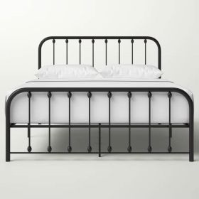Queen Classic Black Metal Bed Frame with Rounded Corners Headboard and Footboard