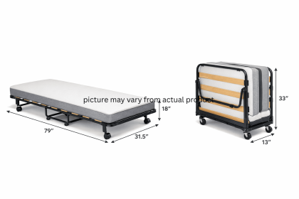 Rollaway Bed with Casters Wheels and Folding Memory Foam Mattress