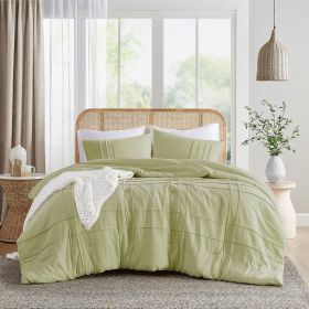 King size Microfiber Pleated Lightweight Soft Comforter Set in Sage Green