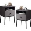 Set of 2 - Mid Century Modern Side Table Nightstand in Grey Black Wood Finish