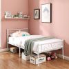 Twin size White Metal Platform Bed Frame with Headboard and Footboard