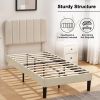 Twin size Beige Upholstered Platform Bed Frame with Headboard