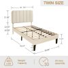 Twin size Beige Upholstered Platform Bed Frame with Headboard