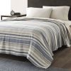 Twin size Navy Blue Tan Cream Chevron Stripe Lightweight Cotton Blanket