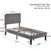 Twin size Dark Grey Upholstered Platform Bed Frame with Headboard