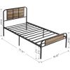 Twin Grey Wood Metal Platform Bed Frame with Rounded Headboard Footboard