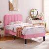 Twin size Pink Upholstered Platform Bed Frame with Headboard