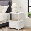 Set of 2 - Modern White Metal Wood Side End Table Nightstand with Storage Drawer