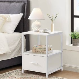 Set of 2 - Modern White Metal Wood Side End Table Nightstand with Storage Drawer