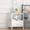 Set of 2 - Modern White Metal Wood Side End Table Nightstand with Storage Drawer