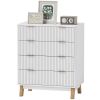 HOMCOM 4 Drawer Double Dresser for Bedroom, Fluted Chest of Drawers with Gold Finger Pulls and 4 Wood Legs, White