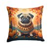 Fawn Pug Fall Throw Pillow Machine Washable, Indoor Outdoor Decorative Pillow for Couch, Bed or Patio, 14Hx14W