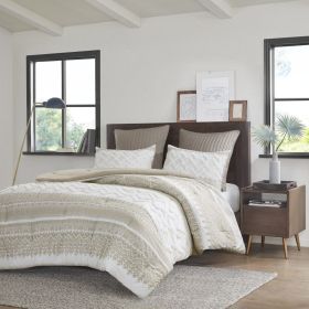 3 Piece Cotton Comforter Set with Chenille Tufting Taupe Full/Queen