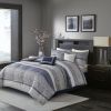 7 Piece Jacquard Comforter Set Navy King