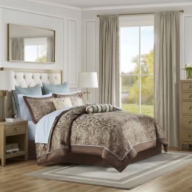 12 Piece Comforter Set with Cotton Bed Sheets Blue/Brown Full