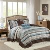 5 Piece Jacquard Quilt Set with Throw Pillows Blue Full/Queen