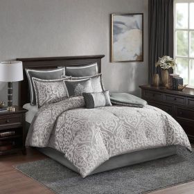 8 Piece Jacquard Comforter Set Silver/Silver King