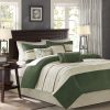7 PC Pieced Faux Suede Comforter Set Green Queen