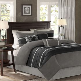 7 PC Pieced Faux Suede Comforter Set Black Queen