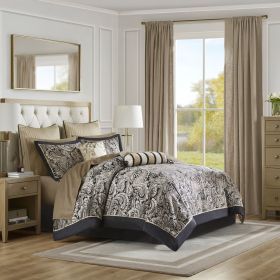 12 Piece Comforter Set with Cotton Bed Sheets Black Queen