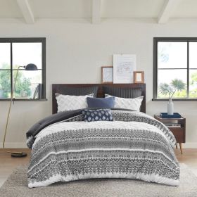 3 Piece Cotton Comforter Set with Chenille Tufting Gray Full/Queen
