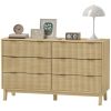 HOMCOM 6 Drawer Double Dresser for Bedroom, Fluted Chest of Drawers with Gold Finger Pulls and 5 Wood Legs, Natural Wood