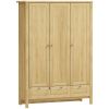 HOMCOM 3 Doors Wardrobe Closet with 2 Drawers, Bedroom Armoire with Lockable Drawer, Hanging Rod and Storage Shelves, Natural