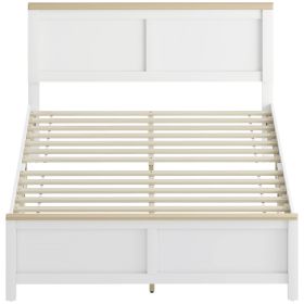 HOMCOM Full Bed Frame with Headboard, Modern Platform Bed Frame with Wooden Slats, No Box Spring Needed, Easy Assembly, White