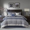 7 Piece Jacquard Comforter Set Navy King
