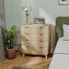 HOMCOM 4 Drawer Double Dresser for Bedroom, Fluted Chest of Drawers with Gold Finger Pulls and 4 Wood Legs, Natural Wood