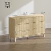 HOMCOM 6 Drawer Double Dresser for Bedroom, Fluted Chest of Drawers with Gold Finger Pulls and 5 Wood Legs, Natural Wood