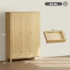 HOMCOM 3 Doors Wardrobe Closet with 2 Drawers, Bedroom Armoire with Lockable Drawer, Hanging Rod and Storage Shelves, Natural