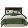 7 PC Pieced Faux Suede Comforter Set Green Queen