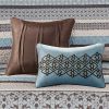 5 Piece Jacquard Quilt Set with Throw Pillows Blue Full/Queen
