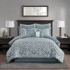 8 Piece Jacquard Comforter Set Aqua/Silver Queen