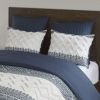 3 Piece Cotton Comforter Set with Chenille Tufting Navy Full/Queen